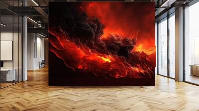 Red and black abstract background with a fiery sky, smoke and flame effect Perfect for designing a spooky and inferno-themed banner, Generative AI Wall mural