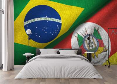 Rio Grande do Sul state and Brazil flags textile cloth, fabric texture Wall mural