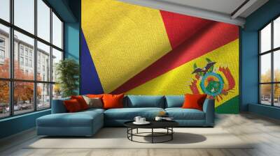 Romania and Bolivia two flags textile cloth, fabric texture Wall mural