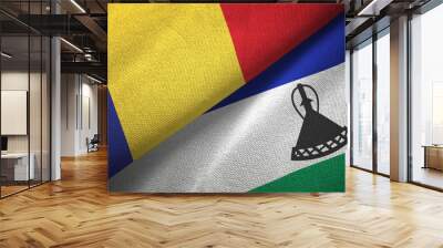 Romania and Lesotho two flags textile cloth, fabric texture Wall mural