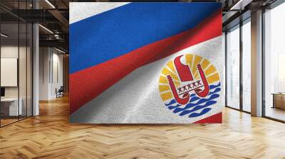 Russia and French Polynesia two flags textile cloth, fabric texture Wall mural