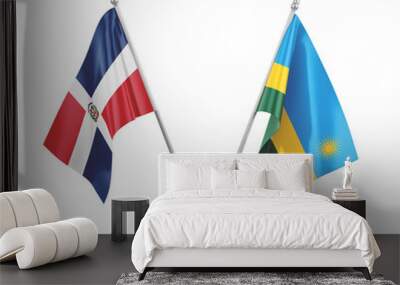 Rwanda and Dominican Republic table flags isolated on white 3D rendering Wall mural