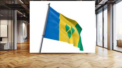 Saint Vincent and the Grenadines flag waving isolated white background 3D illustration Wall mural