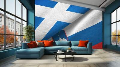 Scotland and Slovenia two flags textile cloth, fabric texture Wall mural