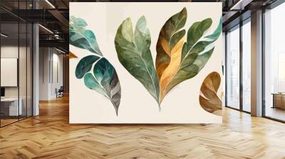 set of abstract foliage wall art vector. Leaves organic, background, banner Wall mural