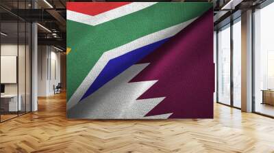 South Africa and Qatar two flags textile cloth, fabric texture Wall mural