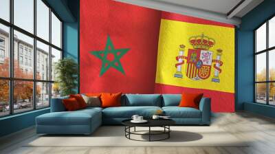 Spain and Morocco two flags textile cloth 3D rendering Wall mural