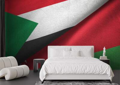 Sudan and Belarus two flags textile cloth, fabric texture  Wall mural