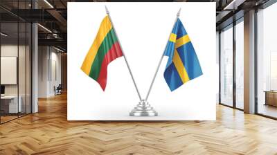 Sweden and Lithuania table flags isolated on white 3D rendering Wall mural