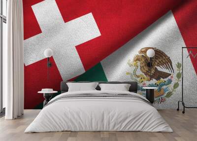 Switzerland and Mexico two flags textile cloth, fabric texture Wall mural