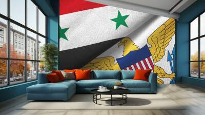 Syria and Virgin Islands United States two flags textile cloth, fabric texture Wall mural