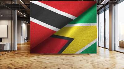 Trinidad and Tobago and Guyana two flags textile cloth, fabric texture Wall mural