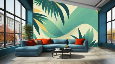 tropical vintage botanical landscape palm tree banana Wall mural