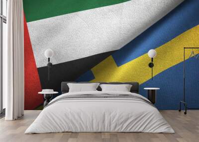 United Arab Emirates and Sweden two flags textile cloth, fabric texture Wall mural