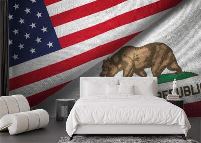 United States and California state two flags textile cloth, fabric texture Wall mural