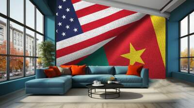 United States and Cameroon two flags textile cloth, fabric texture Wall mural