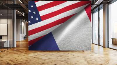 United States and France two flags textile cloth, fabric texture Wall mural