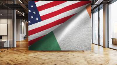 United States and Ireland two flags textile cloth, fabric texture Wall mural