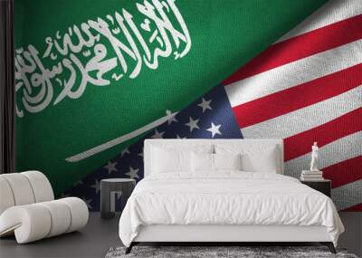 United States and Saudi Arabia two flags textile cloth fabric texture Wall mural