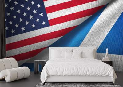 United States and Scotland two flags textile cloth, fabric texture Wall mural