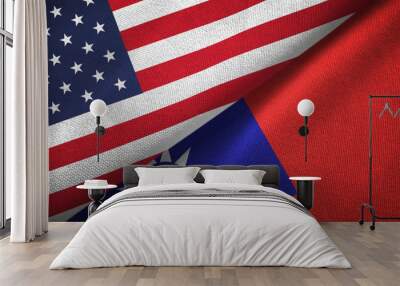 United States and Taiwan two flags textile cloth, fabric texture Wall mural