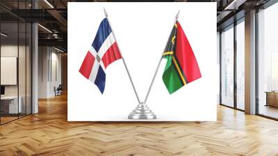 Vanuatu and Dominican Republic table flags isolated on white 3D rendering Wall mural