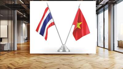 vietnam and thailand table flags isolated on white 3d rendering Wall mural