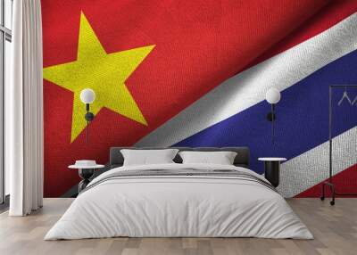 vietnam and thailand two flags textile cloth, fabric texture Wall mural