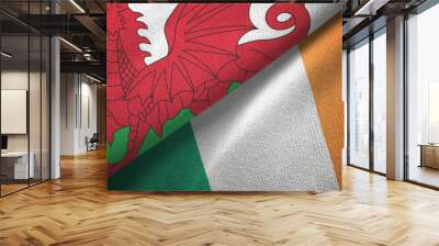 Wales and Ireland two flags textile cloth, fabric texture Wall mural