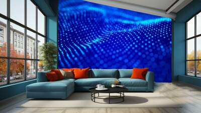 Wave of particles. Futuristic blue dots background with a dynamic wave. Big data. 3d rendering. Wall mural