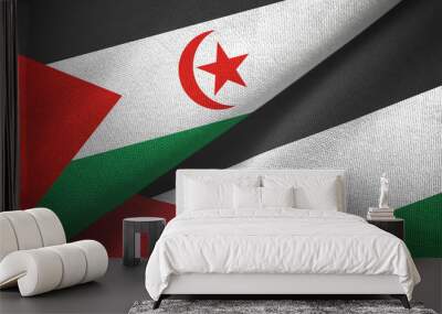 Western Sahara and Palestine two flags textile cloth, fabric texture Wall mural