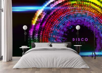 Disco party vector banner shining colored spotlights background Wall mural