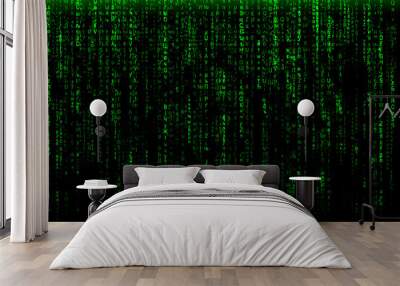 illustration of falling green numbers on a black background. matrix concept, hacking Wall mural