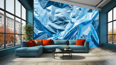 Beautiful blue foil as background, top view Wall mural