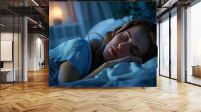 Beautiful young woman sleeping in bed at night Wall mural