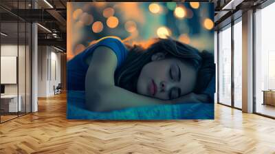 Beautiful young woman sleeping in bed at night Wall mural