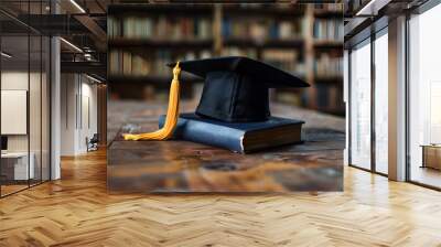 Black hats, golden tassels of university graduates Wall mural