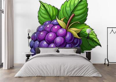 Blackberry fruit berry summer cartoon style on white background Wall mural