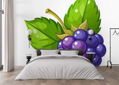 Blackberry fruit summer cartoon style on white background Wall mural