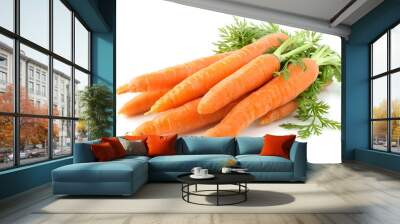 Bunch of tasty ripe carrots on white background Wall mural