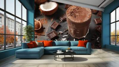 Coconut coffee chocolate smoothie on a chalk board Wall mural