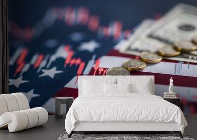 concept of the growth of the American stock market, inflation, Fed rates, unemployment Wall mural