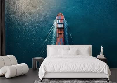 container ship sailing in the ocean top view Wall mural