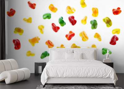 delicious jelly bears falling on white background Wall mural