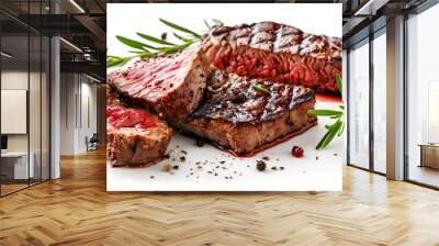 Delicious sliced juicy beef ribeye fillet mignon steak isolated. for poster or menu. cafe. closeup view, grilled Wall mural