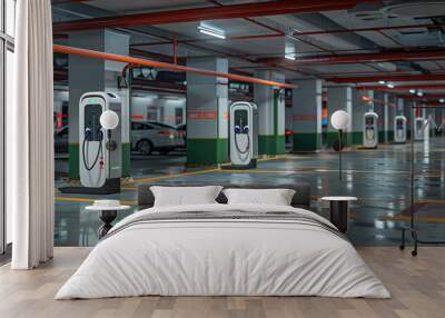 EV fast chargers for charging vehicles in parking lots, available in stock Wall mural