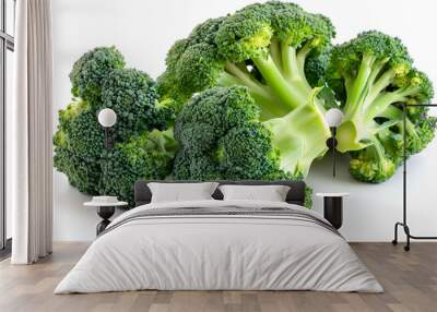 fresh broccoli isolated on white background close-up with full depth of field. Top view with copy space for your text. Flat lay Wall mural