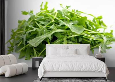 Heap of Green fresh rucola or arugula leaf isolated on white background Wall mural