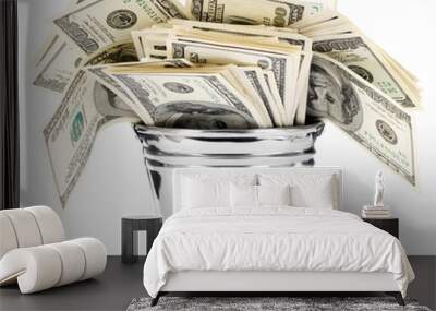 Isolated bucket of US banknotes Wall mural