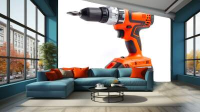 Modern cordless electric drill isolated on white Wall mural